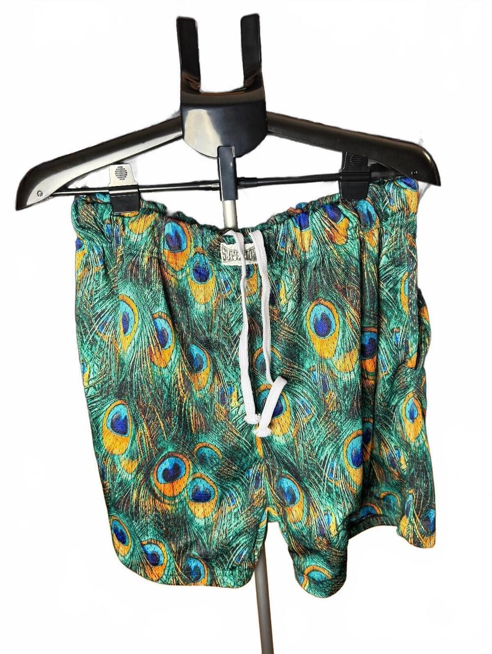 Mens basketball lounge Shorts w Peacock Feather print all over sz XL